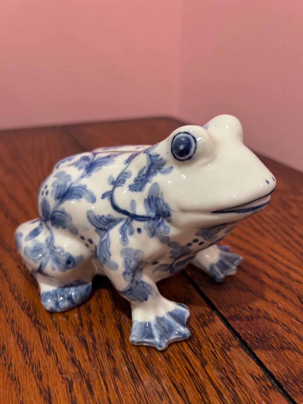 Andrea by Sadek Blue and White Ceramic Frog Figurine Piggybank - Home Art Accent